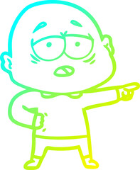 cold gradient line drawing of a cartoon tired bald man