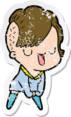 distressed sticker of a cute cartoon girl with hipster haircut