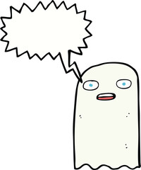 funny cartoon ghost with speech bubble