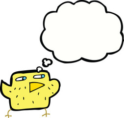 cartoon bird with thought bubble