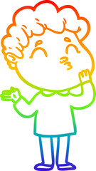 rainbow gradient line drawing of a cartoon man pouting