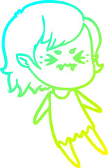 cold gradient line drawing of a annoyed cartoon vampire girl