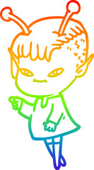 Fototapeta premium rainbow gradient line drawing of a cute cartoon alien girl