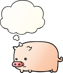 cute cartoon pig with thought bubble in smooth gradient style