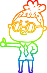 rainbow gradient line drawing of a cartoon annoyed woman