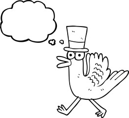 freehand drawn thought bubble cartoon duck in top hat
