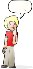 cartoon boy wondering with speech bubble