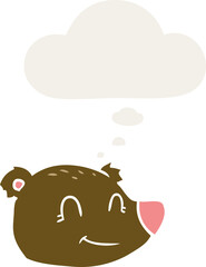 cartoon happy bear face with thought bubble in retro style