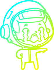 cold gradient line drawing of a cartoon crying astronaut