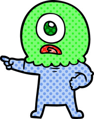 cartoon cyclops alien spaceman pointing