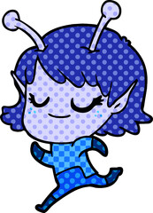 smiling alien girl cartoon running