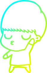 cold gradient line drawing of a cartoon calm boy