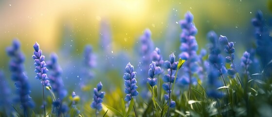 Fototapeta na wymiar Beautiful blue wildflowers in nature outdoors with soft focus and bokeh. Floral summer spring background