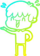 cold gradient line drawing of a cartoon laughing boy