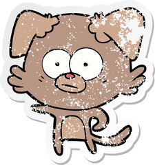 distressed sticker of a nervous dog cartoon