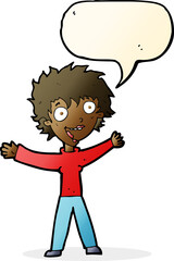 cartoon excited woman with speech bubble
