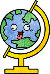 retro grunge texture cartoon of a globe of the world