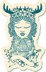 Retro Tattoo Style human druid with natural twenty dice roll