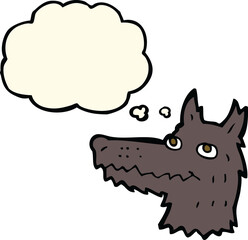 cartoon wolf head with thought bubble