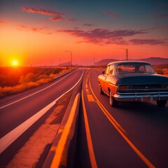Fototapeta premium Classic Car on the highway 