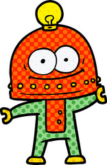 happy carton robot with light bulb