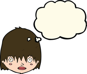 cartoon staring woman with thought bubble