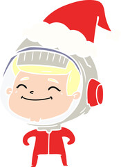 happy hand drawn flat color illustration of a astronaut wearing santa hat