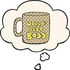worlds best boss mug with thought bubble in comic book style