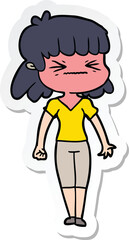 sticker of a cartoon angry girl