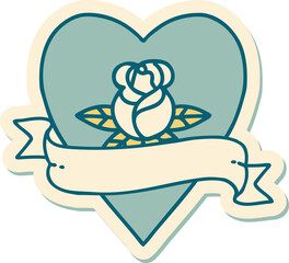 sticker of tattoo in traditional style of a heart rose and banner