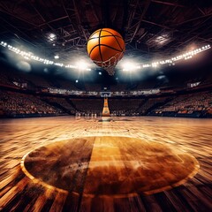 Fototapeta na wymiar Basketball in the Background of an Arena. Generative AI