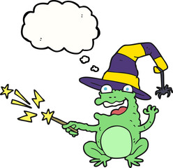 freehand drawn thought bubble cartoon toad casting spell