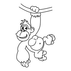 Funny gorilla cartoon characters vector illustration. For kids coloring book.