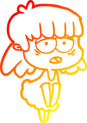 warm gradient line drawing of a cartoon tired woman