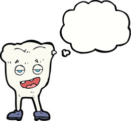 cartoon tooth looking smug with thought bubble