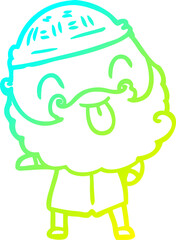 cold gradient line drawing of a man with beard sticking out tongue