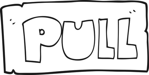 freehand drawn black and white cartoon door pull sign