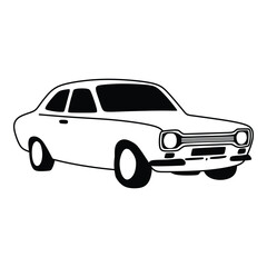 black and white old car logo, line art simple illustration