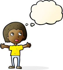 cartoon happy person with thought bubble