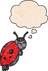 cute cartoon ladybug with thought bubble in grunge texture style