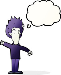 cartoon vampire man with thought bubble