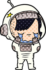 cartoon crying astronaut girl