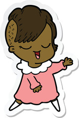 sticker of a happy cartoon girl