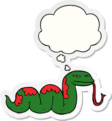 cartoon slithering snake with thought bubble as a printed sticker