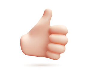 Vector illustration of hand gesture thumb up sign good on white color background. 3d style emoji design of man white skin hand