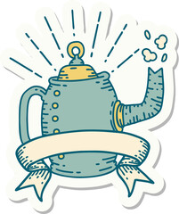 sticker of a tattoo style old coffee pot steaming