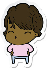Obraz premium sticker of a cartoon woman thinking