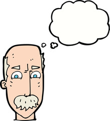 cartoon annnoyed old man with thought bubble