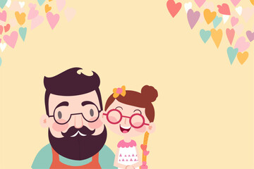 fathers day, children's day banner with copy space vector illustration, cute kid and father vector illustration	