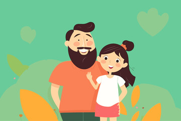 fathers day, children's day banner with copy space vector illustration, cute kid and father vector illustration	